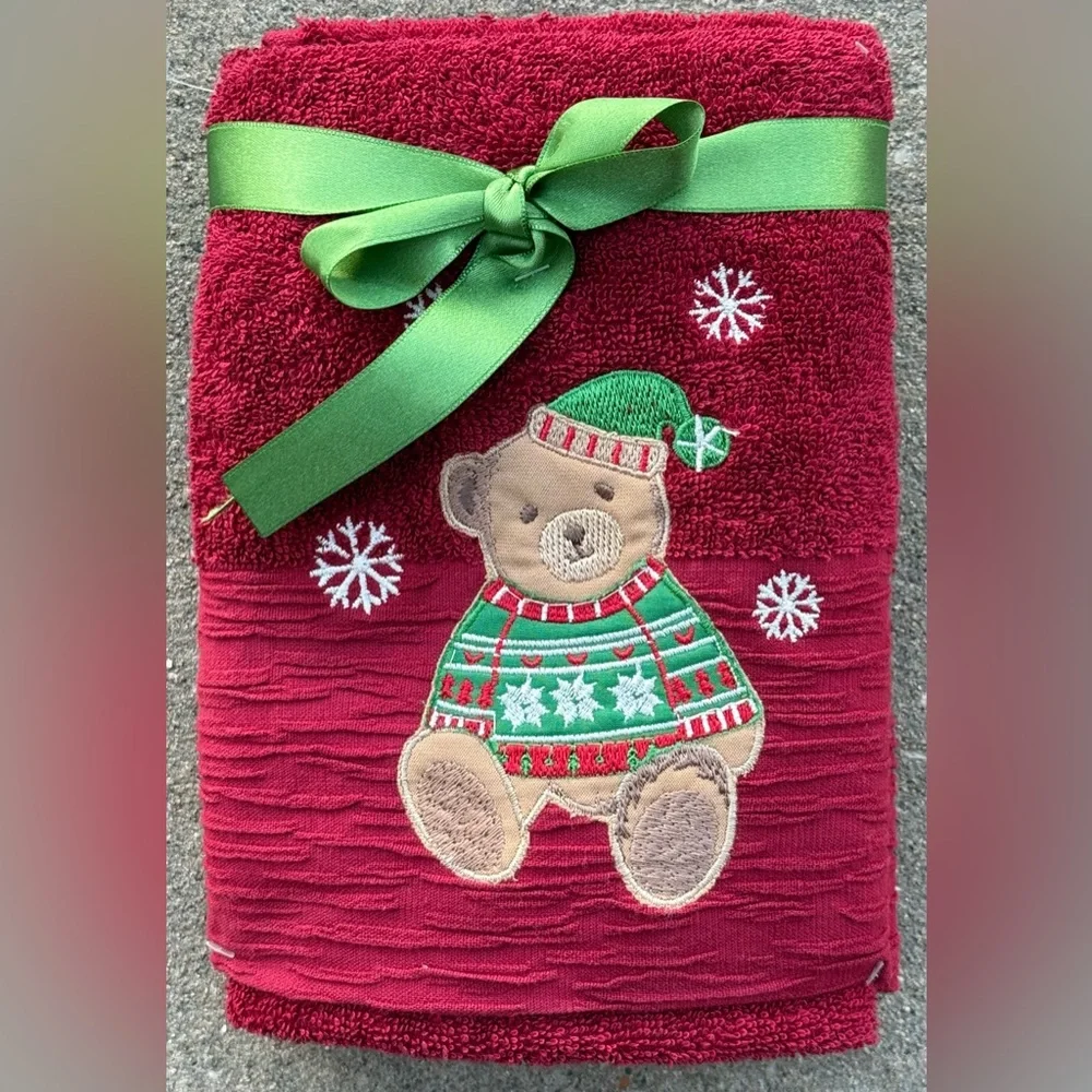 Viral Teddy Bear Maroon Hand Towel Set of 2 - NWT